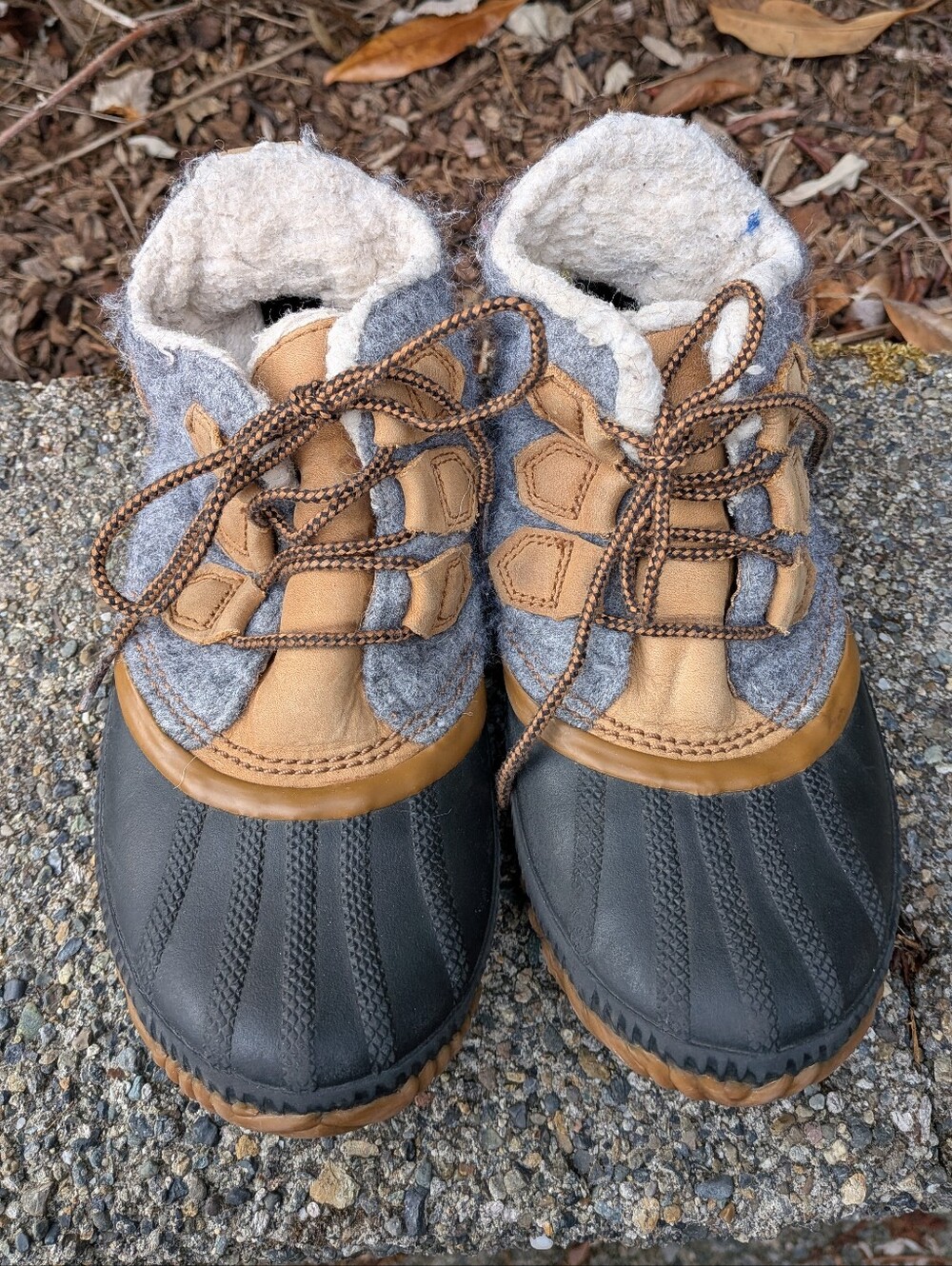 Sorel Out N About Plus Waterproof Felt & Leather Duck Boots Gray Tan Size 7